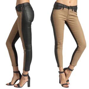 7 For All Mankind Pieced Cropped Skinny Jean Size 25 Black Khaki Mid Rise Pant